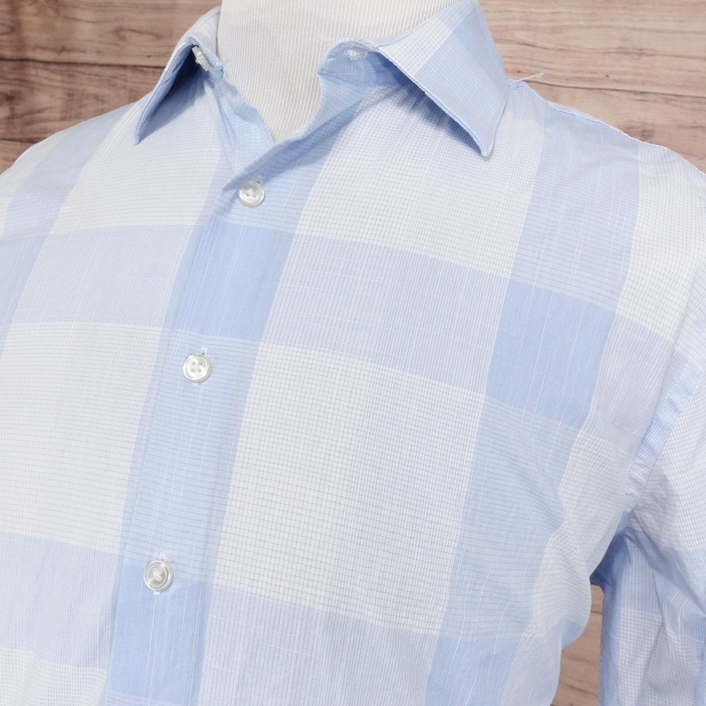 APT 9 Shirt Mens XL 17-17.5 34/35 Blue Plaid Button-Up Slim Fit Premier Flex - Picture 2 of 8